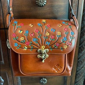 Patricia Nash hand painted floral brown leather crossbody handbag